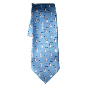 Polo Ralph Lauren vintage Tennis Player Motif Light Blue Handmade Italy silk tie